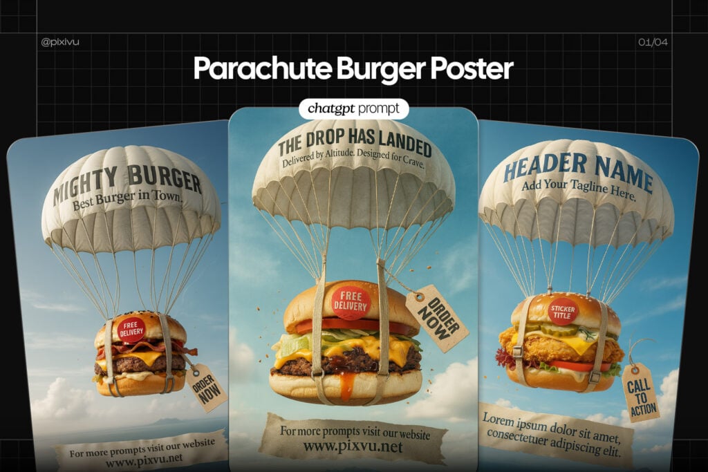 Free Parachute Burger Poster ChatGPT Prompt