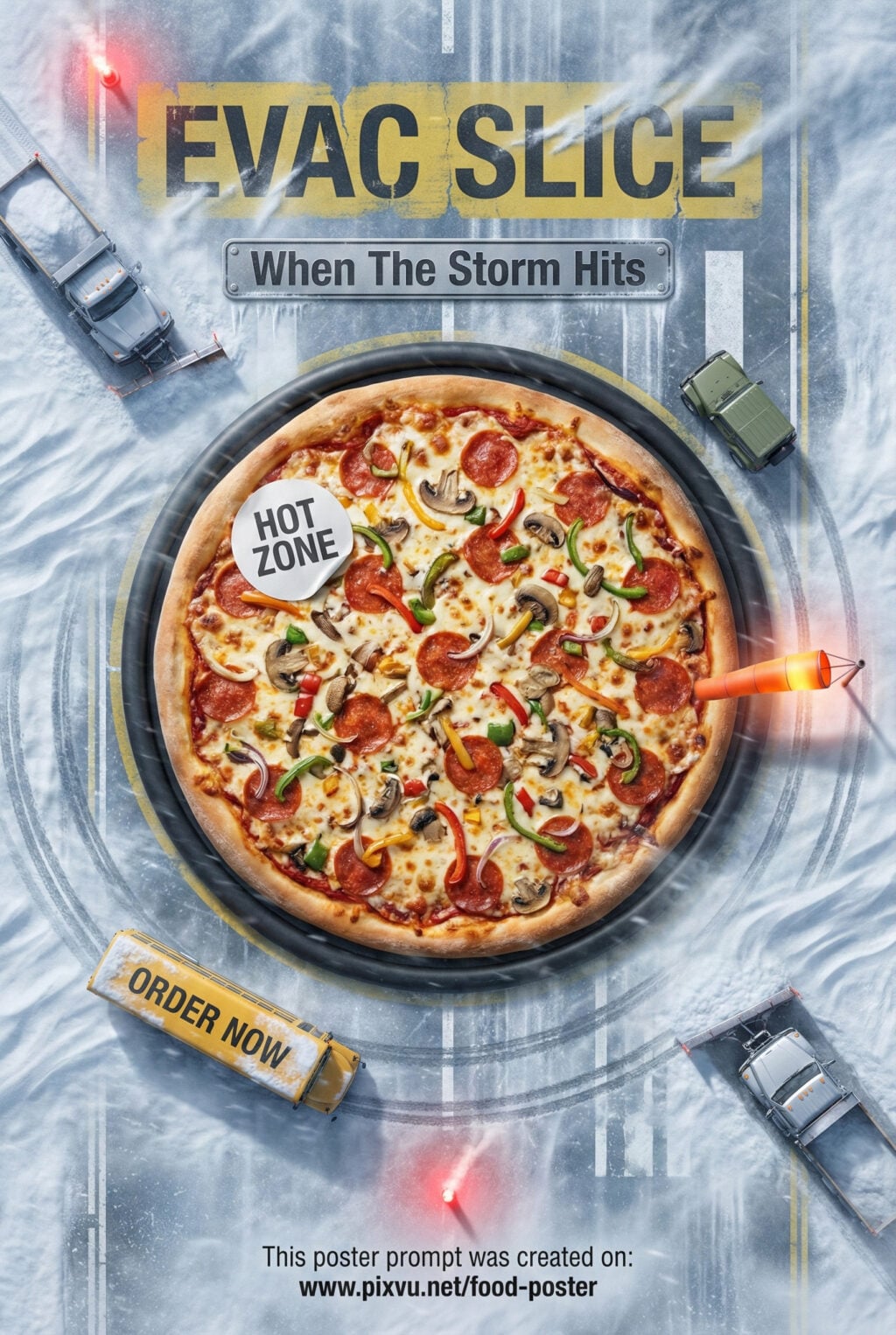 Emergency Runway Pizza Poster AI Prompt