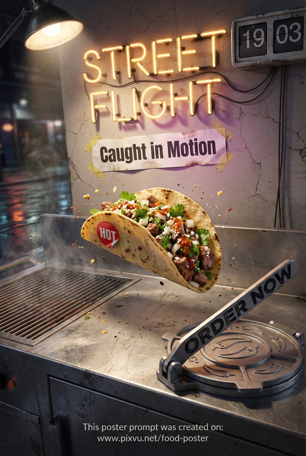 Free Dynamic Urban Street Taco Poster AI Prompt
