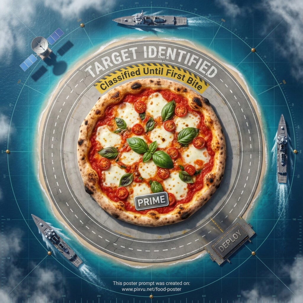 Free Satellite Recon Pizza Poster AI Prompt