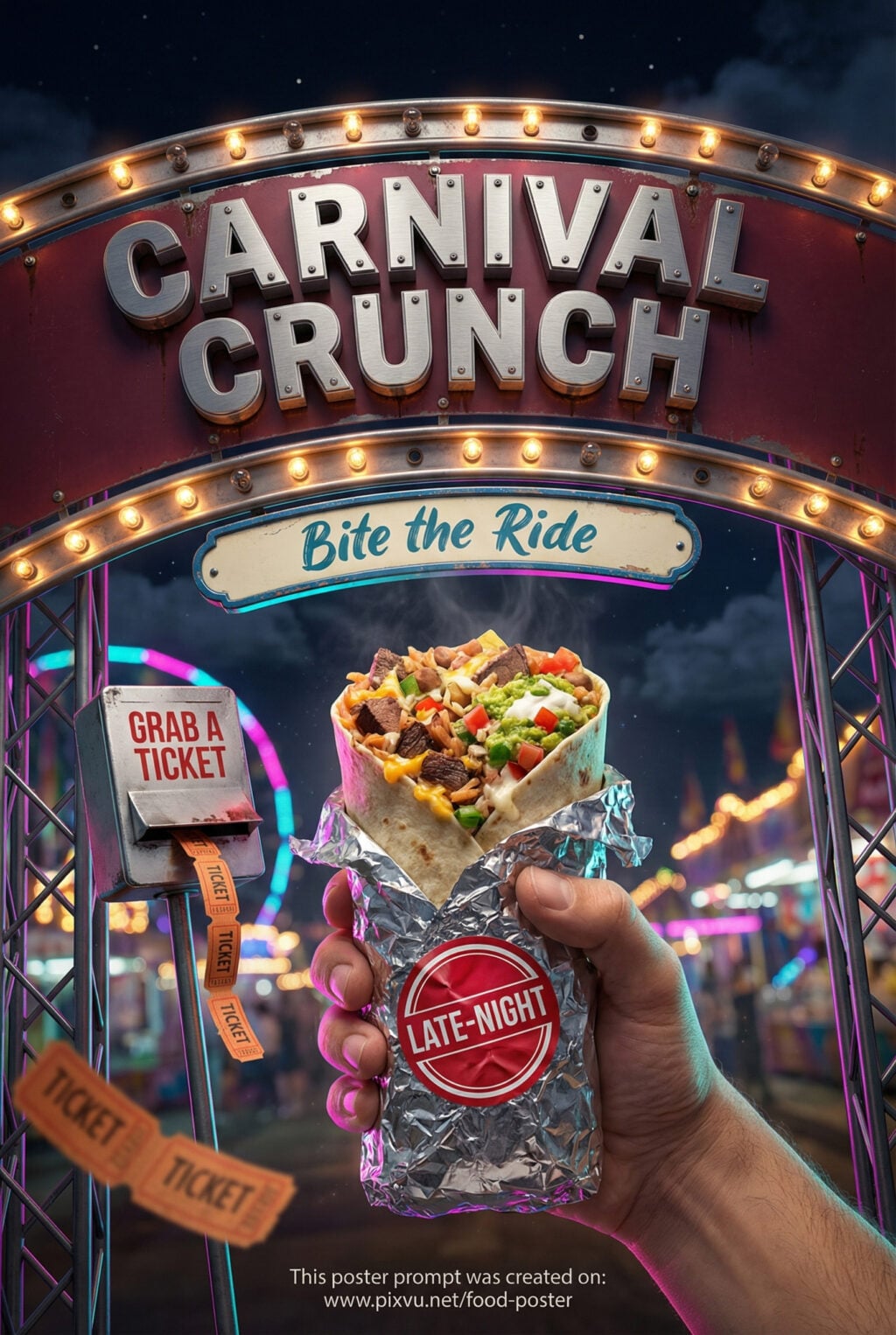 Vibrant Carnival Burrito Poster AI Prompt