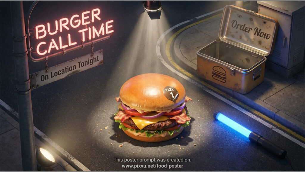 Cinematic Miniature Street Burger Poster AI Prompt