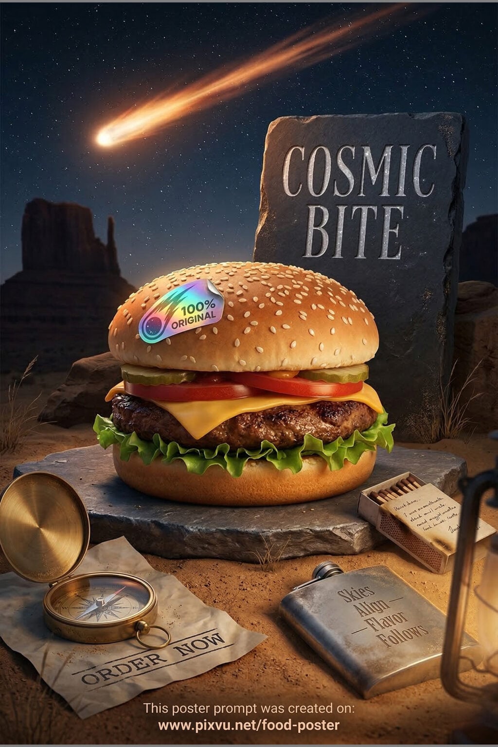 Free Desert Comet Burger Poster AI Prompt