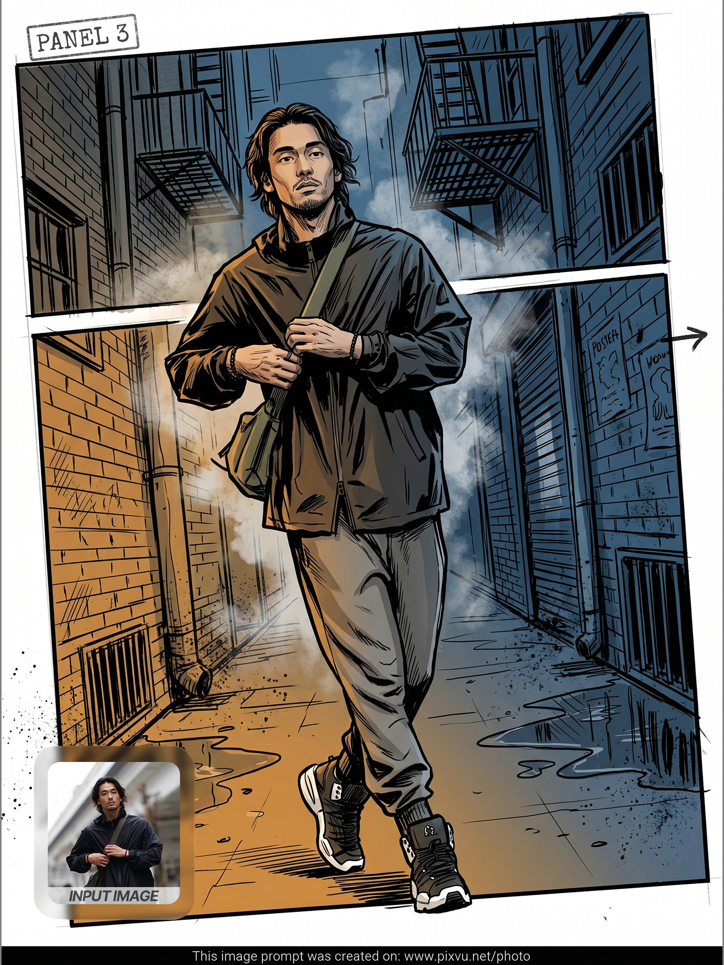 Free Gritty Noir Comic Panel AI Gemini Prompt