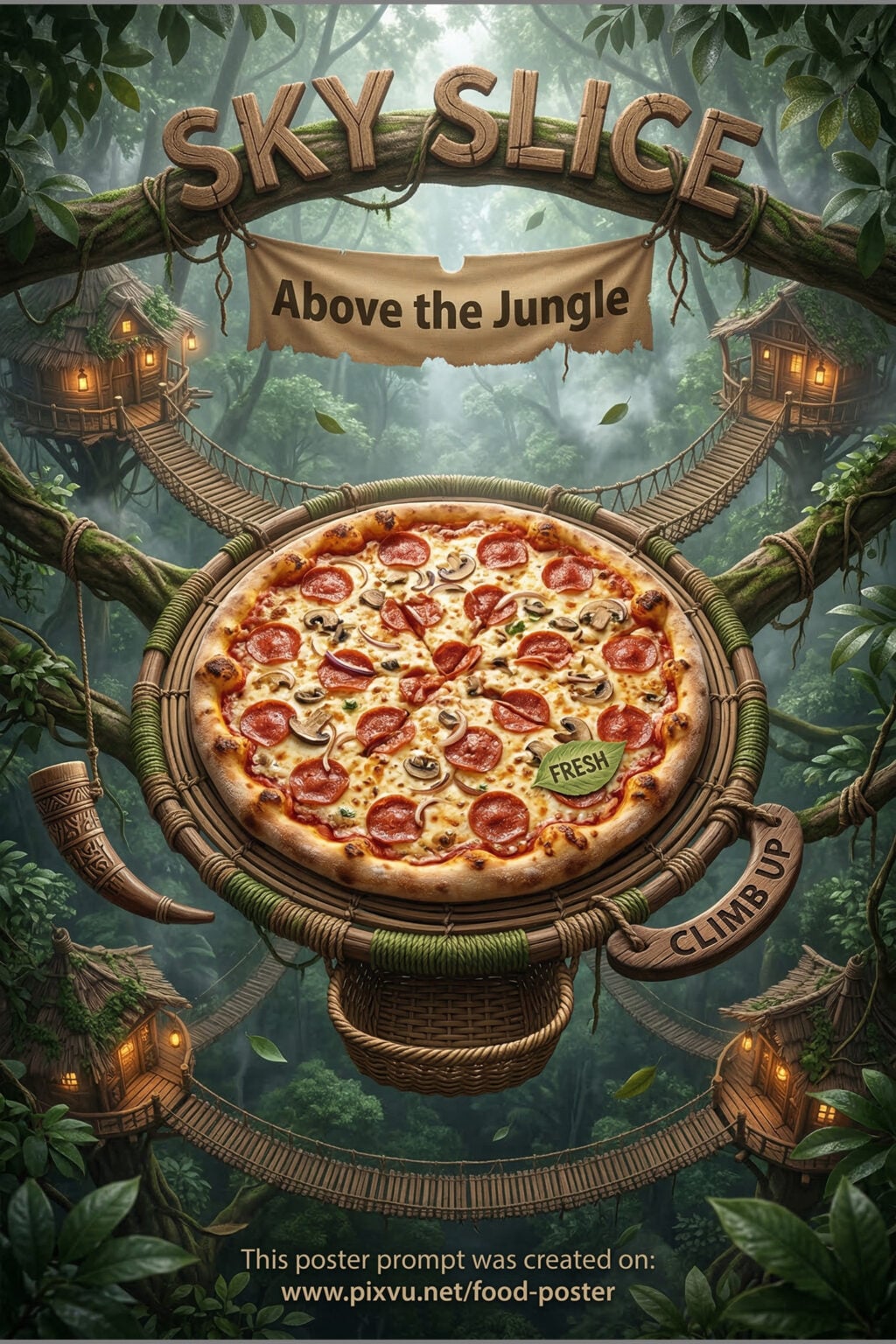 Jungle Canopy Throne Pizza Poster AI Prompt