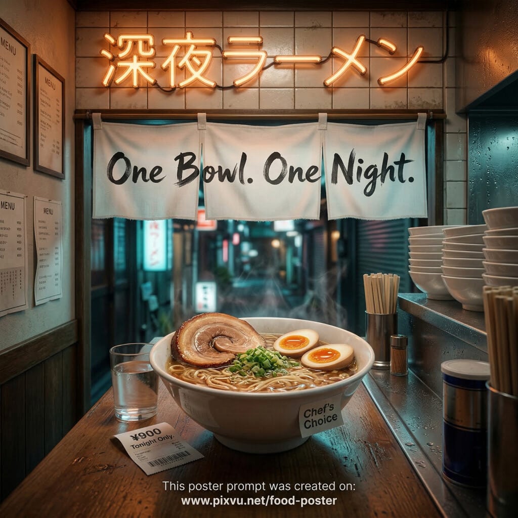 Late Night Tokyo Ramen Poster AI Prompt