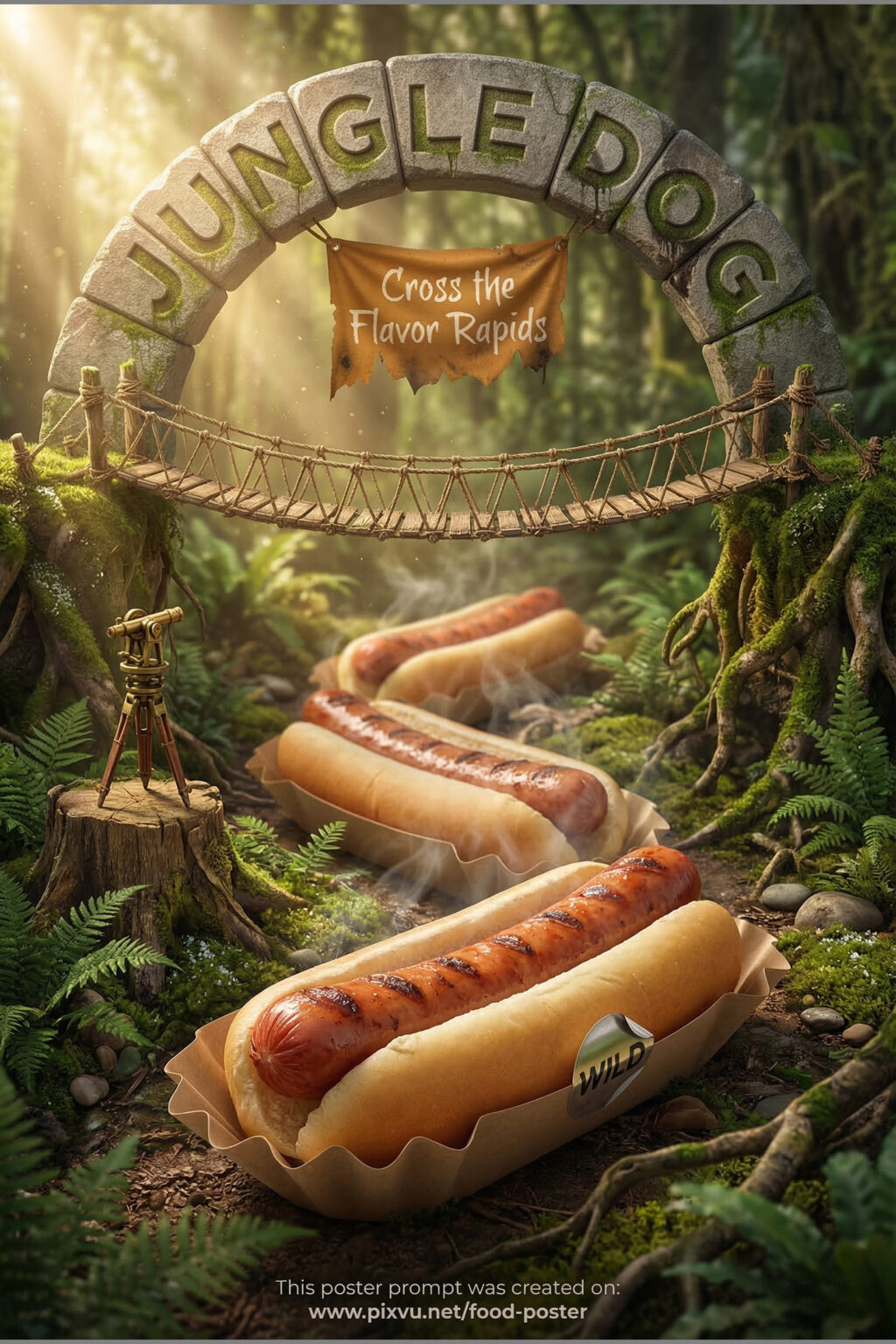 Miniature Jungle Hotdog Poster AI Prompt For Gemini