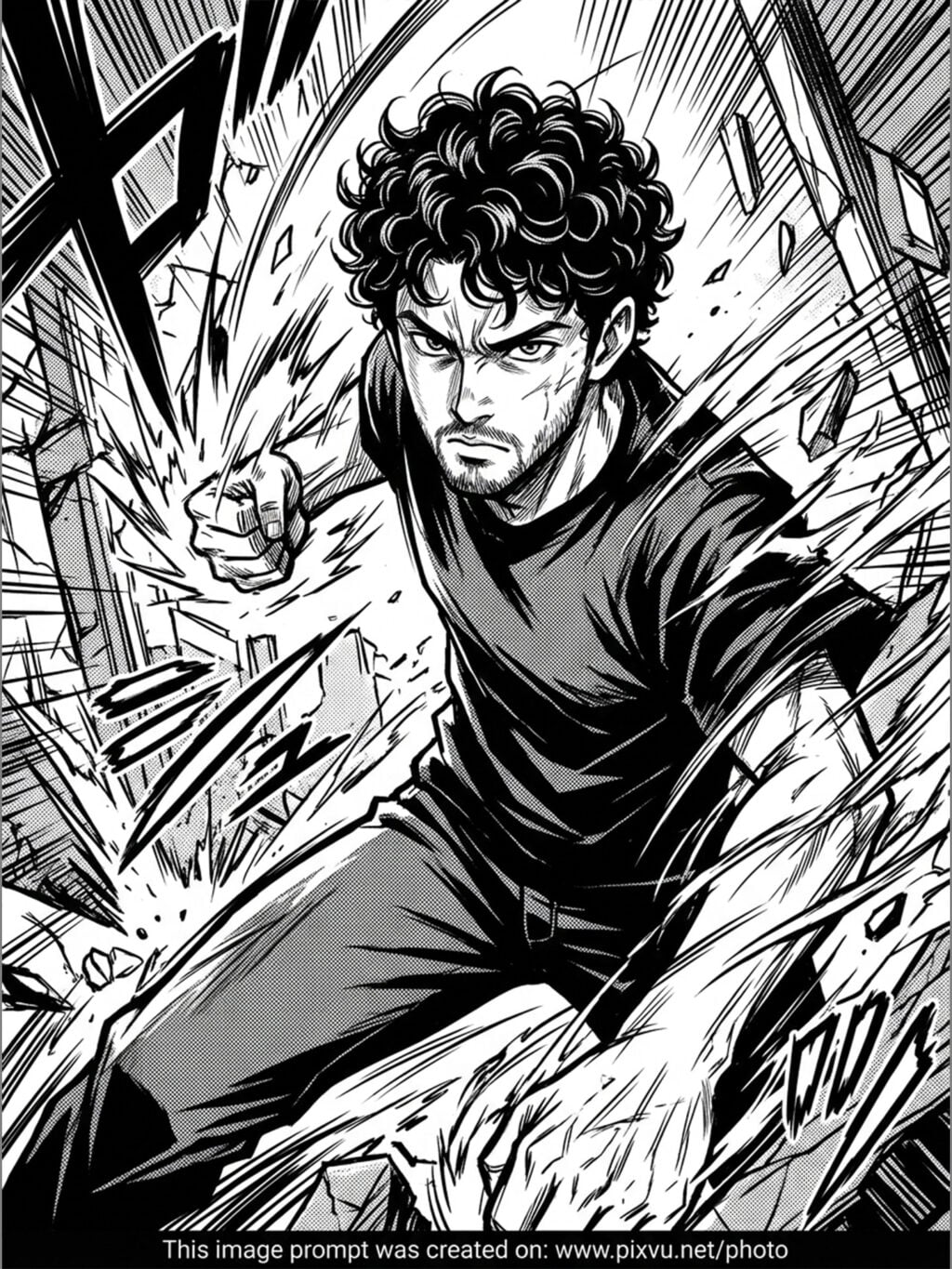 Monochrome Manga Action Portrait Effect AI Prompt