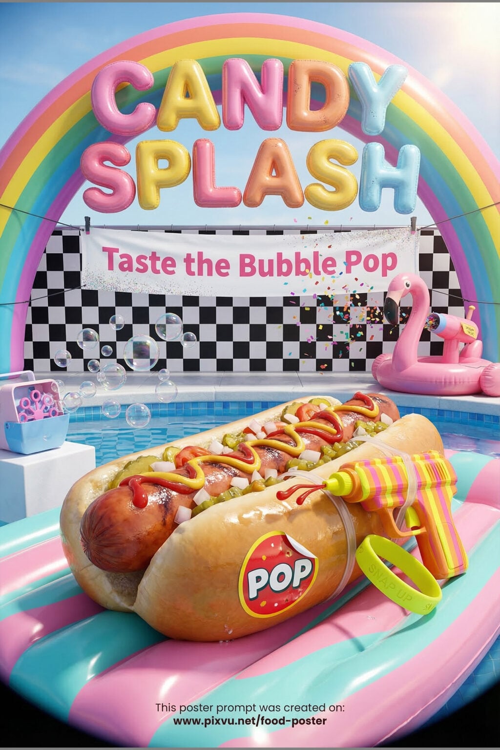 Pool Party Hotdog Poster Gemini AI Prompt
