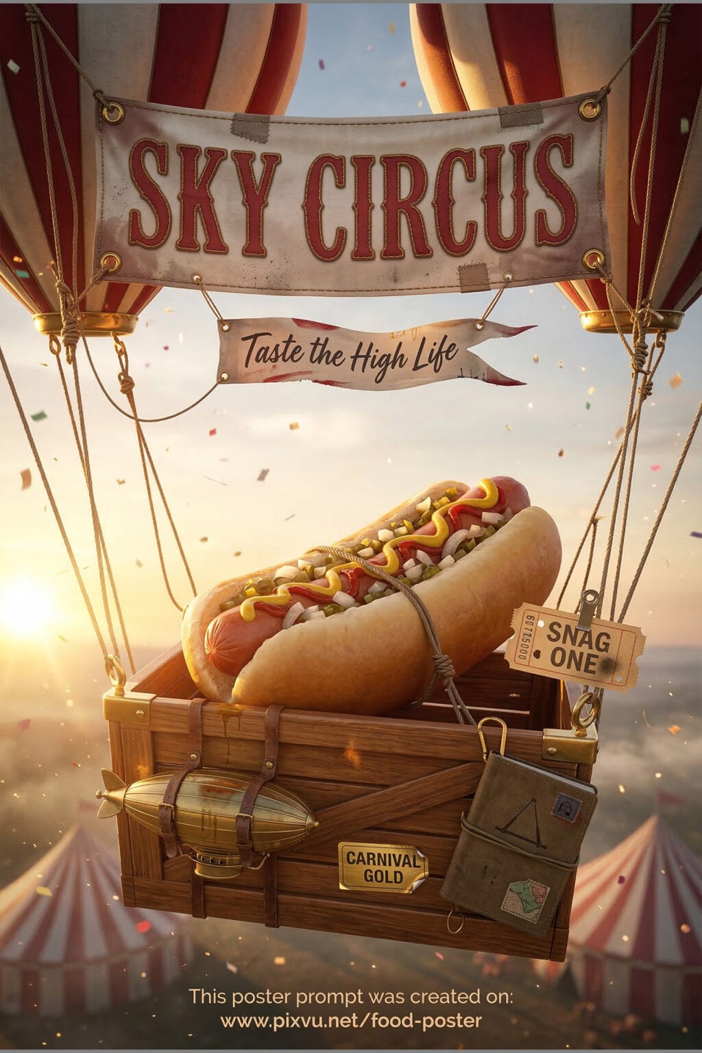 Sky Carnival Airship Hotdog Poster AI Prompt